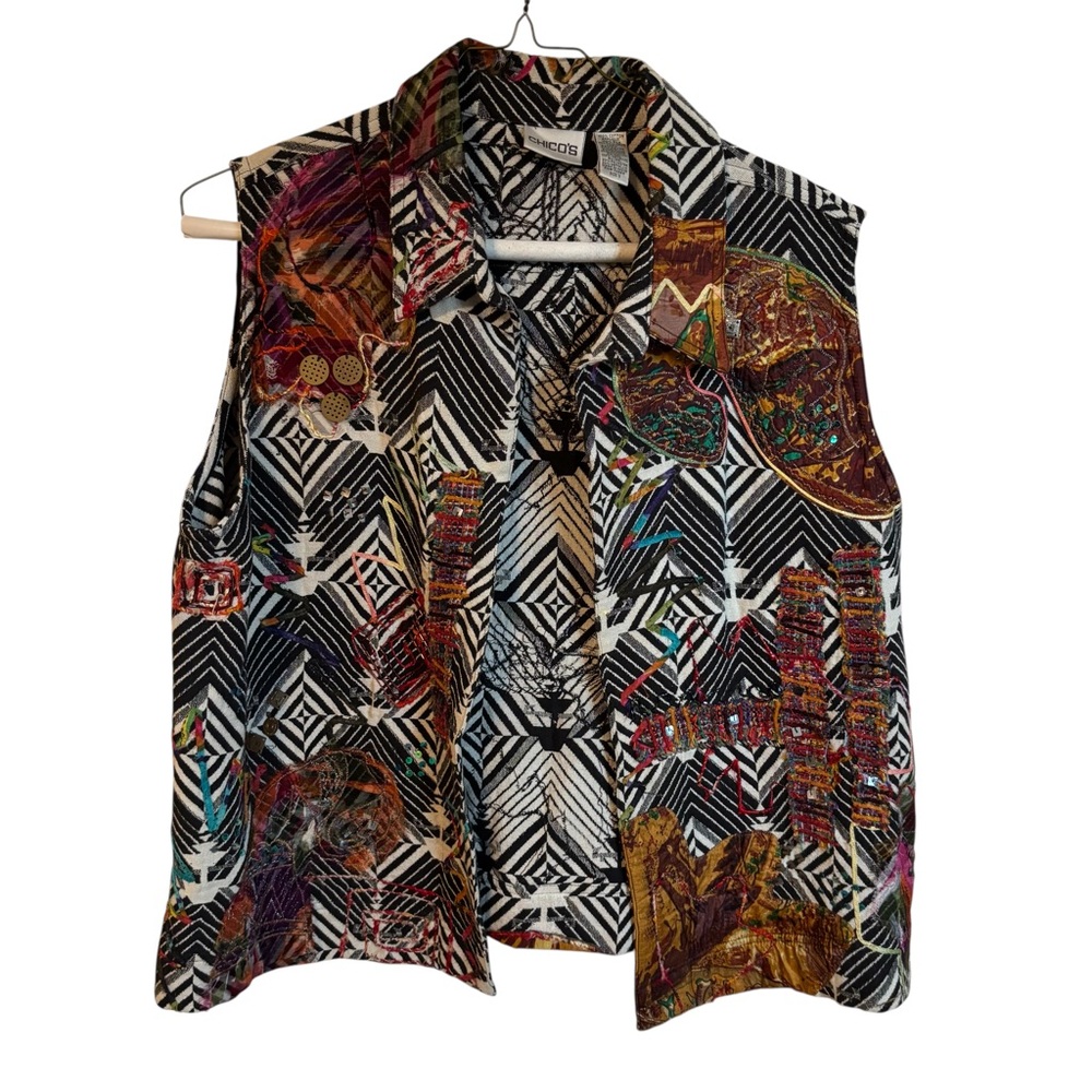 Chico's Multicolor Patterned Embellished Artsy Ve… - image 1